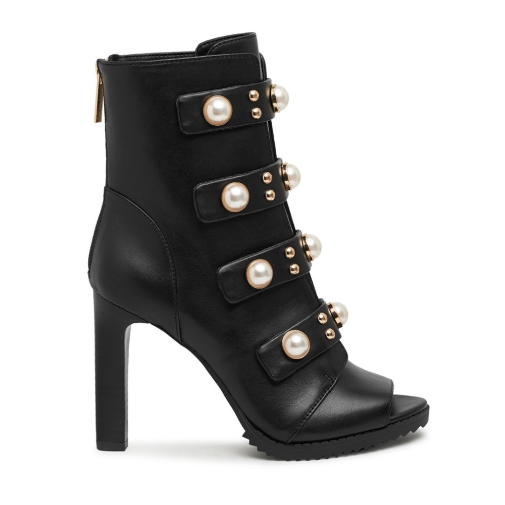 NWT Karl Lagerfeld (Brayden) Elegant Black Pearl-Embellished Women's Boots